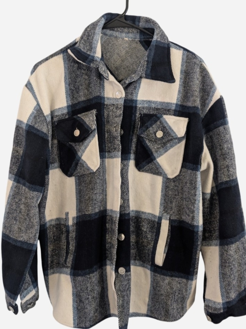 Womens Blue and White Plaid Jacket Shacket large